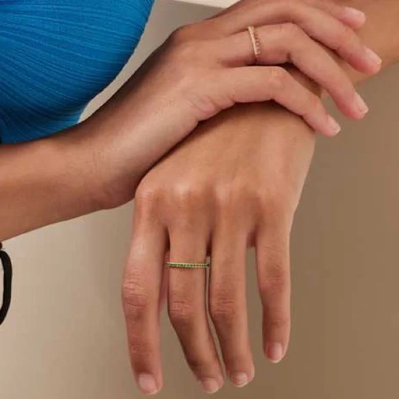 EF Collection 14K Yellow Gold Emerald Eternity Stacking Ring - Picture 12 of 12